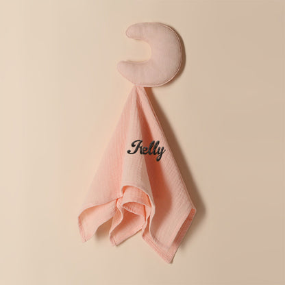 Detail shot of star pattern on personalised baby towel, premium soft cotton comfort blanket with embroidered personalisation