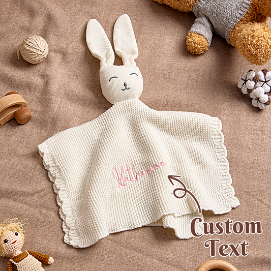 Hero image: personalised Soft Bunny baby towel in premium cotton, embroidered name on a 40cm x 40cm square for newborns.