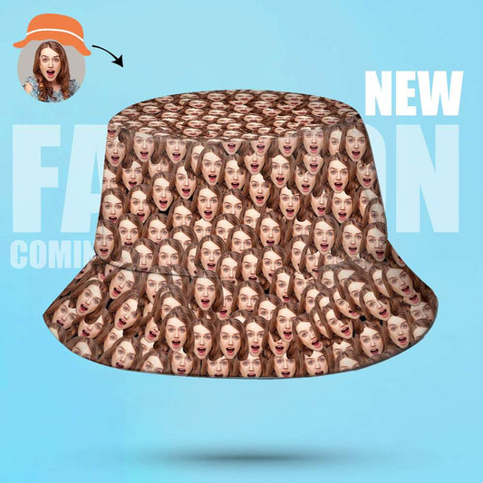 Personalised unisex foldable bucket hat with vivid all-over photo print — UV protection summer cap for beach, hiking and travel