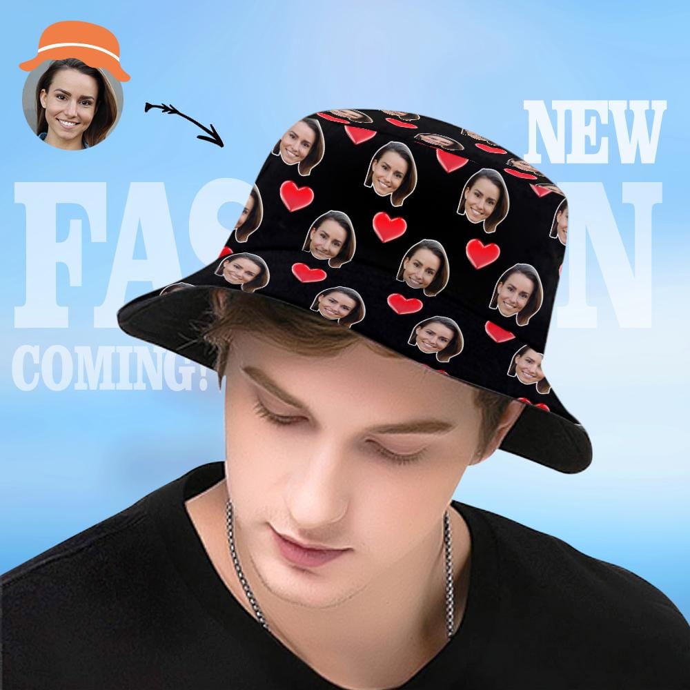 Interior view highlighting neat stitching and quality finish of the personalised 2-Face Heart Print bucket hat, polyester construction for comfort
