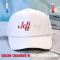 Detail of the hat brim and reinforced stitching on a custom puff print trucker hat made from durable polyester