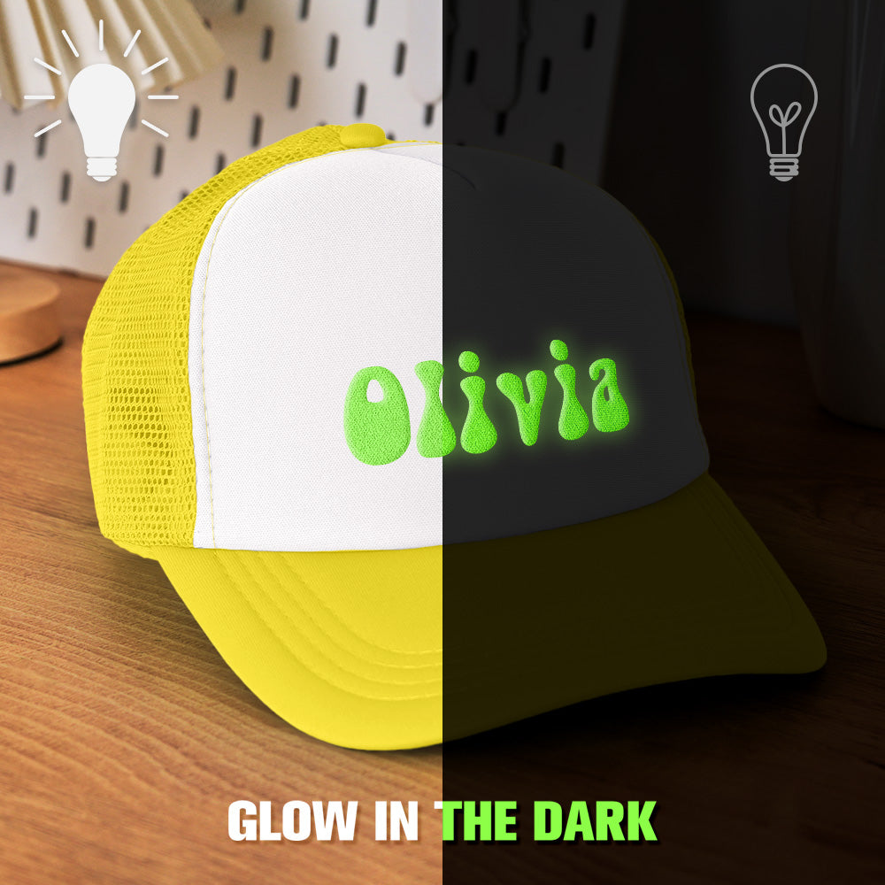 Personalised Glow-in-the-Dark Puff Print Trucker Hat | Customisable Foam Cap