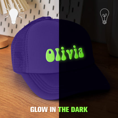 Personalised Glow-in-the-Dark Puff Print Trucker Hat | Customisable Foam Cap