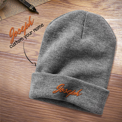 Close-up of embroidered stitching on personalised beanie cuff showing durable threadwork — long‑lasting personalised embroidered beanie for winter