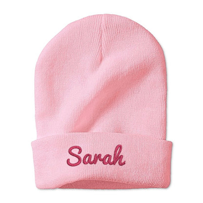 Assorted colour options of personalised embroidered beanie laid flat — 8–10 colour choices for men and women custom winter hats