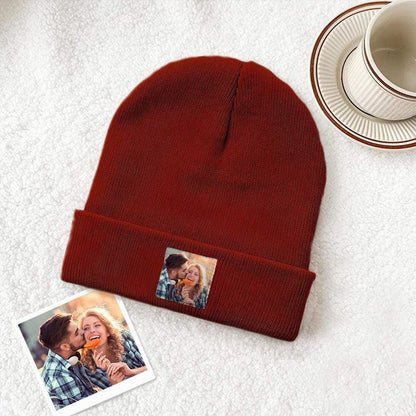 Personalised knitted beanie hat (colour option B) – custom photo beanie in elastic acrylic, cosy ear-covering design for cold weather