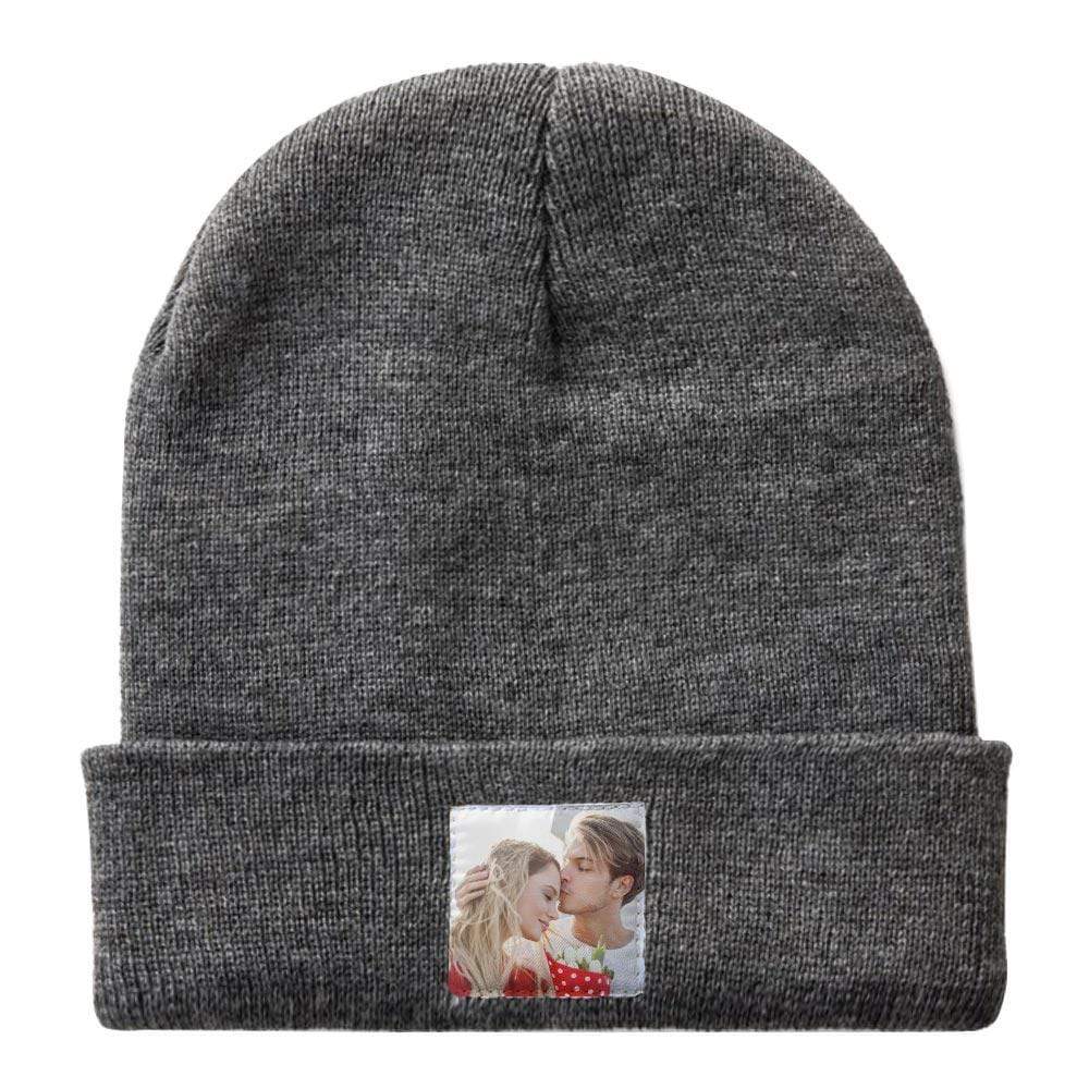 Personalised photo beanie (colour option D) – custom knitted winter hat with clear photo reproduction when a high-resolution image is uploaded