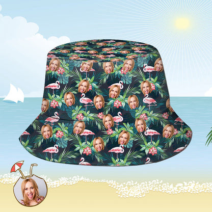Folded personalised bucket hat in compact travel form — wrinkle-resistant polyester twill, ideal for camping and beach trips