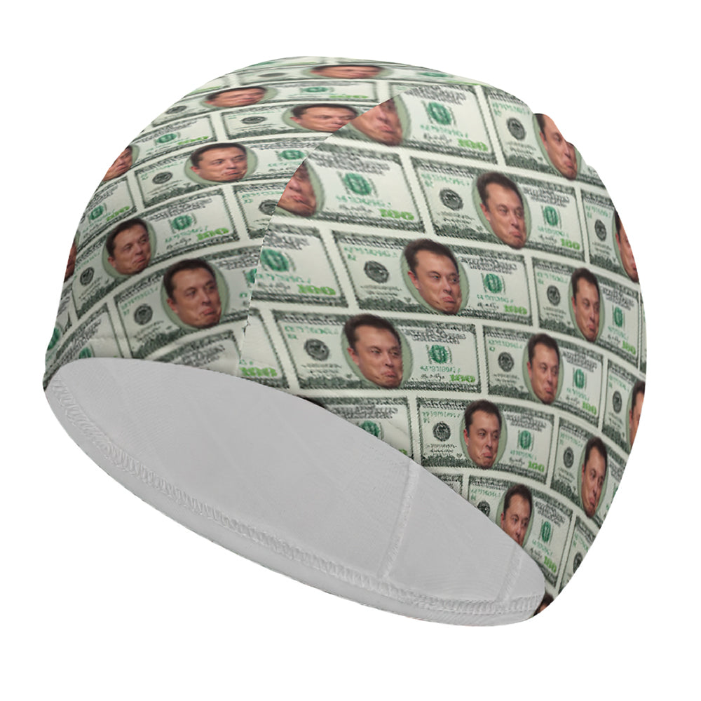 Flat front view of personalised face swim cap showing full custom photograph and optional text — ideal funny gift for teens and adults, suitable for recreational and competitive swimming