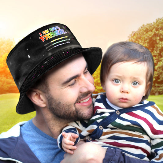 Personalised Lightsaber Bucket Hat ‘I Am Their Father’ showing nine custom lightsabers and names — perfect gifts for dad