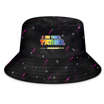 Side view of personalised lightsaber bucket hat with ‘I Am Their Father’ print and multi‑colour blades — Father’s Day gift for him
