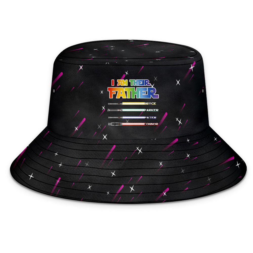 Colour options for personalised lightsaber bucket hat showing customisable lightsaber colours for each name