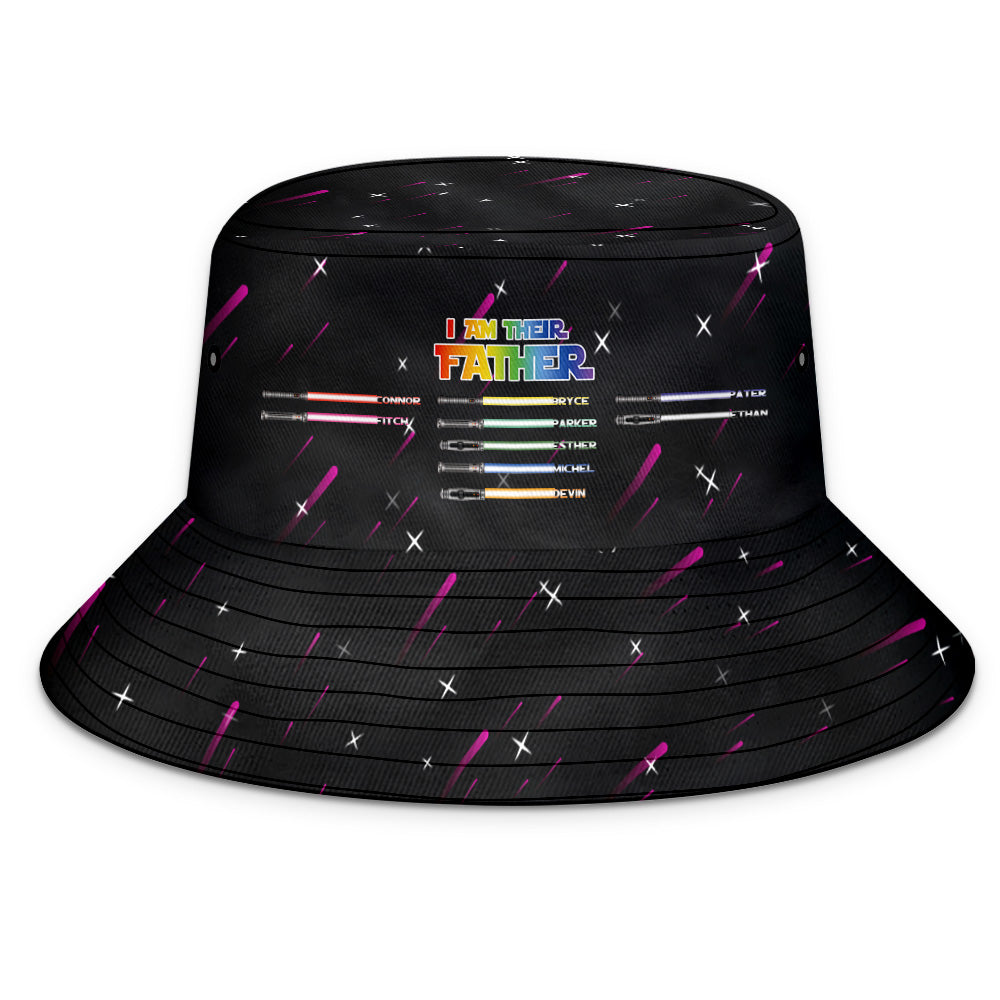 Interior label and care instructions on polyester twill personalised bucket hat — non‑shrinking, easy care fabric