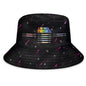 Interior label and care instructions on polyester twill personalised bucket hat — non‑shrinking, easy care fabric