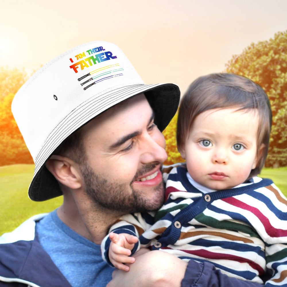 Light colour variant of personalised lightsaber bucket hat with named blades — unique Father’s Day keepsake