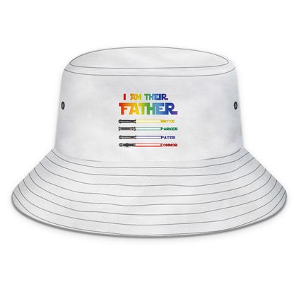 Vibrant lightsaber colour swatches for personalised bucket hat — easily customise each blade colour and name