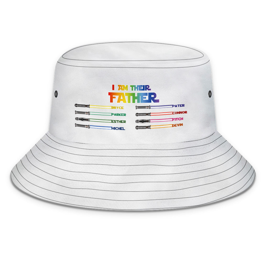 Mannequin displaying ‘I Am Their Father’ personalised lightsaber bucket hat — humorous personalised cap idea for him