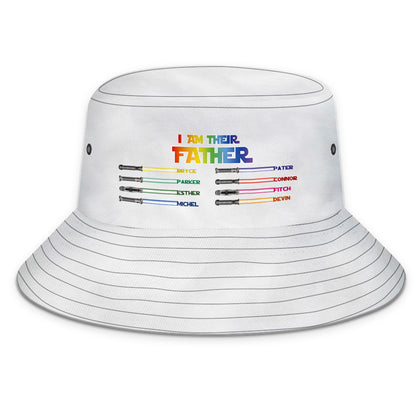 Mannequin displaying ‘I Am Their Father’ personalised lightsaber bucket hat — humorous personalised cap idea for him