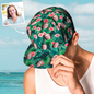 Close-up of custom face print on Hawaiian-style baseball cap demonstrating high-resolution detail and colour on polyester fabric