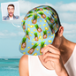 Lifestyle image of wearer showing fit and style of personalised face cap — suitable for parties, beach and sporting events