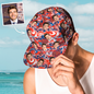 Customisation example showing photo alignment across cap panels for a seamless personalised face print