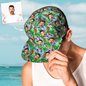 Overhead view of personalised cap highlighting full-surface print area and seamless custom photo application on polyester