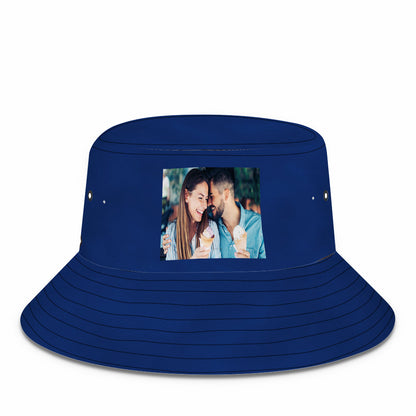 Detailed shot of printed image on brim demonstrating high-resolution customisation for a personalised bucket hat — ideal for keepsakes
