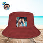 Stacked personalised bucket hats showing multiple print options — custom photo fisherman caps perfect for seasonal sales and gifts