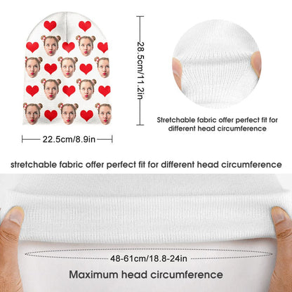 Close-up of personalised photo beanie knit detail — high-quality elastic acrylic for long-lasting warmth