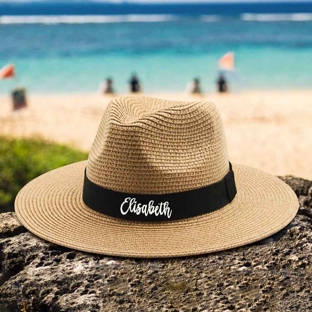 Personalized Straw Fedora Hat Custom Beach Hat Gift for Bridesmaid Friends Family Bachelorette Party