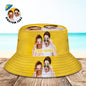 Unisex all-over print personalised bucket hat with custom text, foldable design and breathable fabric providing UV sun protection for travel and festivals