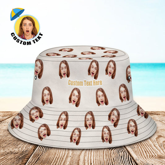 Personalised unisex bucket hat front view – wide brim summer sun hat with full-frame, edge-to-edge custom print on durable polyester twill