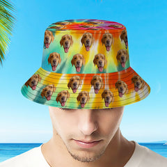 Personalised Rainbow Bucket Hat | Custom Face Print Sun Hat for Unisex Outdoor Wear