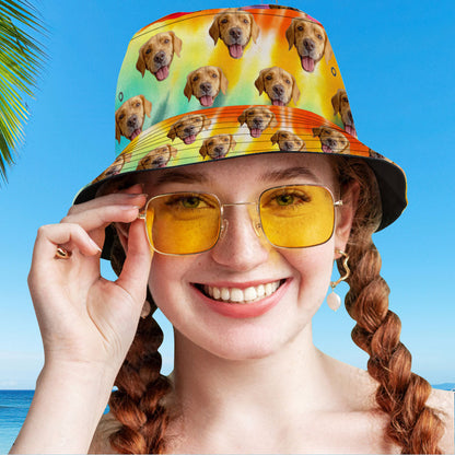 Personalised Rainbow Bucket Hat | Custom Face Print Sun Hat for Unisex Outdoor Wear