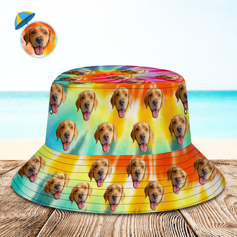 Personalised Rainbow Bucket Hat | Custom Face Print Sun Hat for Unisex Outdoor Wear