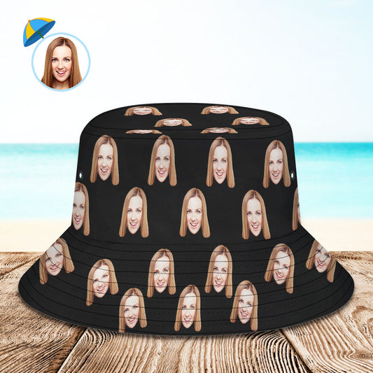 Personalised photo bucket hat with full-frame dog photo on polyester twill — custom bucket hat gift for dog owners, lightweight and foldable sun protection