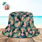 Lifestyle image of personalised bucket hat worn outdoors while camping — breathable sun protection cap for fishing, travel and festivals