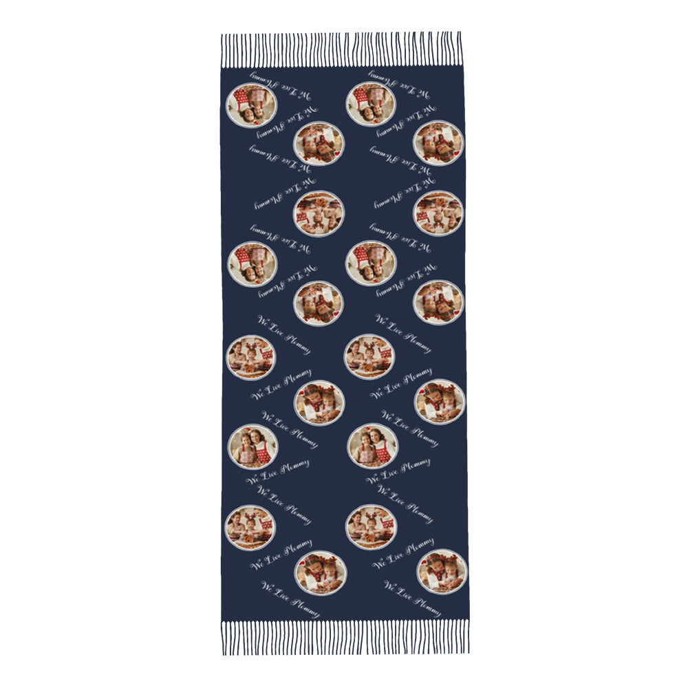 Gift-ready personalised photo scarf packaged for delivery, ideal personalised present with dropshipping available