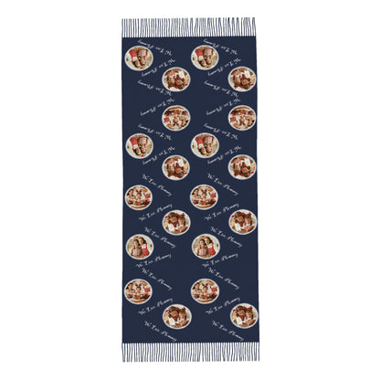 Gift-ready personalised photo scarf packaged for delivery, ideal personalised present with dropshipping available