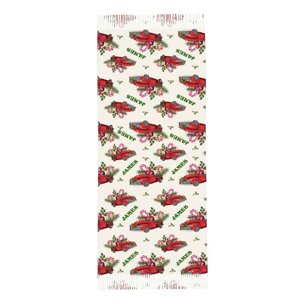 Personalised Christmas Scarf Custom Name Fringe Scarf