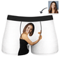 Customisation options graphic: upload photos, music notes or personalised text for your Girlfriend Hugs boxer shorts — easy personalised gift for him