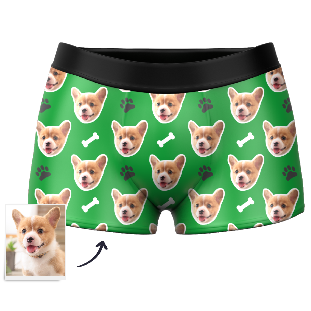 Red personalised men's boxer briefs with personalised dog-face design – ideal custom dog face boxers for novelty or sentimental gifts