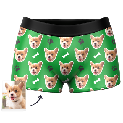 Red personalised men's boxer briefs with personalised dog-face design – ideal custom dog face boxers for novelty or sentimental gifts