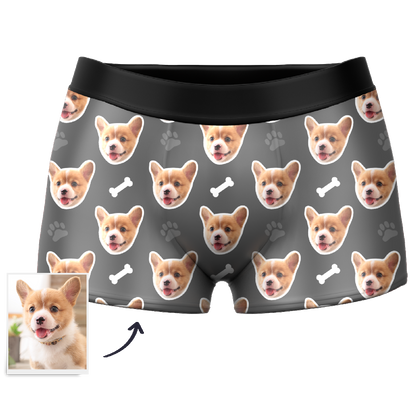 Model wearing personalised dog-face boxer briefs – personalised men's boxer briefs showing snug fit and support