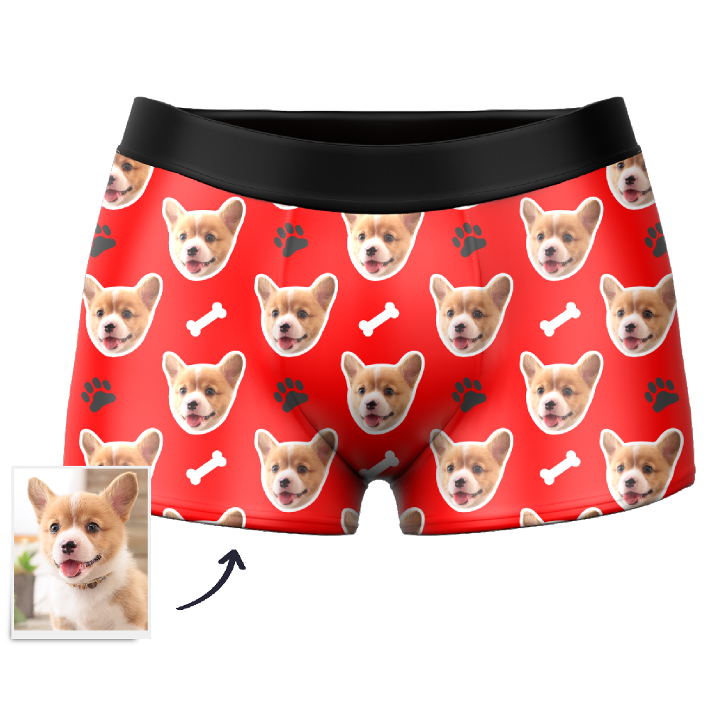 Blue personalised men's boxer briefs featuring a custom dog face – personalised underwear with vivid, long-lasting print