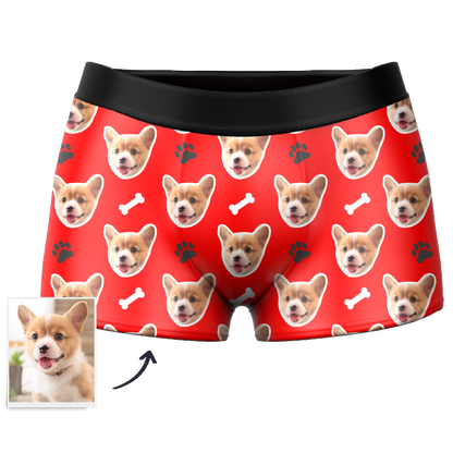Blue personalised men's boxer briefs featuring a custom dog face – personalised underwear with vivid, long-lasting print