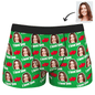 Personalised 'I Love You' men's boxer shorts in green with custom photo-face waistband – personalised underwear gift for him