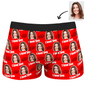 Personalised I Love You men's boxer shorts in blue featuring a bespoke photo-face waistband – perfect personalised photo underwear present