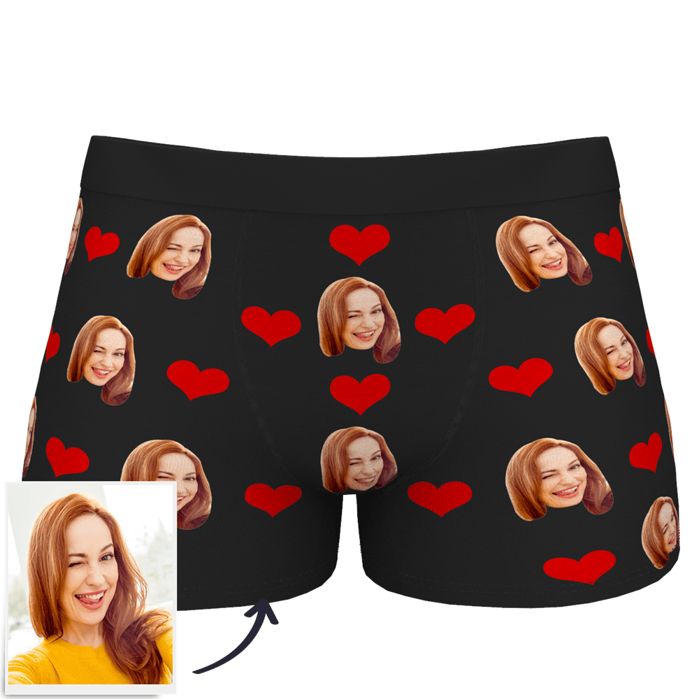 Care instructions graphic — machine-wash safe personalised face boxers, full-colour printing that won’t peel on custom boxer