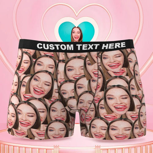 Face Mash custom face boxer shorts – bold high-definition face print on soft polyester fleece, personalised photo underwear perfect as a novelty gift